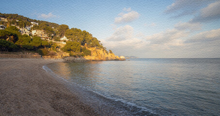 Beach with a small town in the background