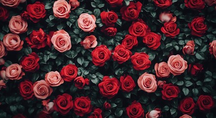 A wall of red and pink roses, a Valentine's Day aesthetic