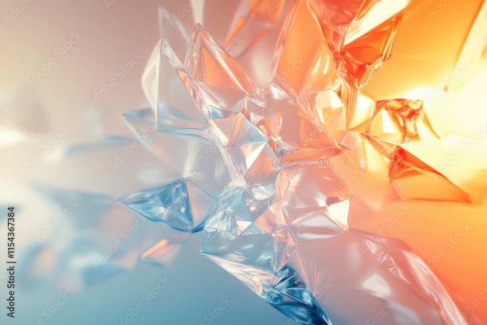 Aufkleber Exploration of light and color through abstract 3D design showcasing sharp geometric forms and vibrant hues. Generative AI