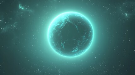 Glowing Teal Planet Mysteriously Orbiting in Deep Space: A Stunning Digital Painting. AI Generated