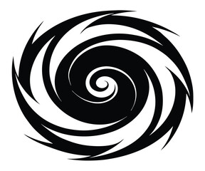 Abstract Spiral Silhouette, Black Vector Art