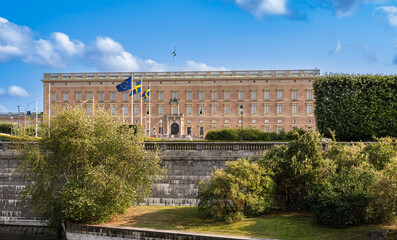 Fototapeta premium Scenic view of a grand Royal castle in the center of Stockholm