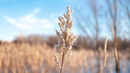 Fototapeta premium A close-up of a delicate grass stalk against a blurred natural background.