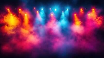 Colorful stage lights and smoke.