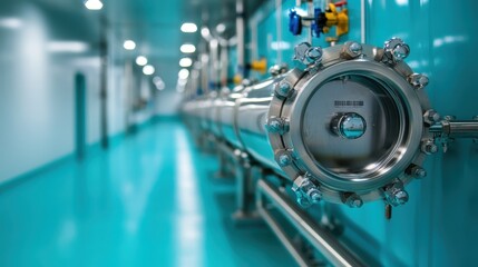 Fototapeta premium Featuring sophisticated industrial technology, a futuristic laboratory setup showcases the sleek design and functionality required for cutting-edge scientific research.