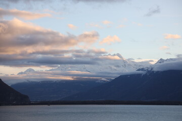 Leman lake and swiss mountains