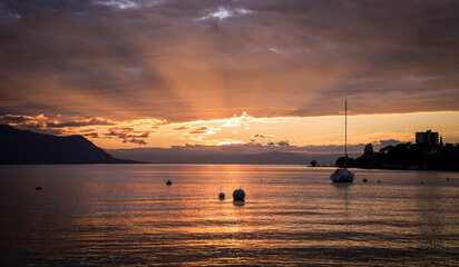sunset over Leman lake, Montreux
