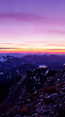 Majestic Mountain Sunrise Purple Sky, Cloud Sea, Rock Face