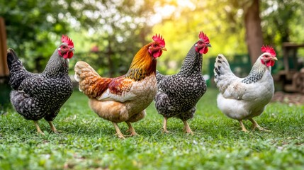 Fototapeta premium Pastel Toned Farm Scene with Chickens in Natural Light