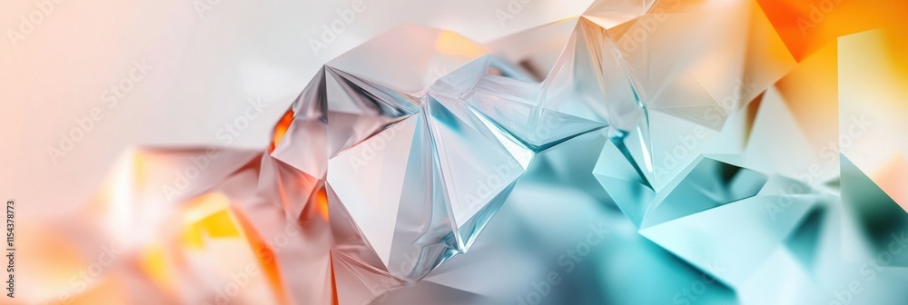 Poster Abstract 3D composition featuring crystal like shapes and dynamic colors in a contemporary design environment. Generative AI