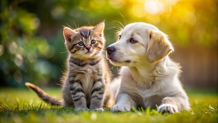 Puppy and kitten playing together, adorable and fun moment.