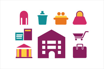 Shopping Mall and Public Icons Set