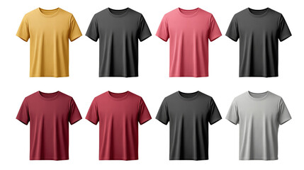 Set of modern multicolored t-shirts on transparent or white background