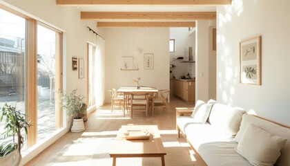 Minimalist Modern Home Interior Design Sunlit Living Room Dining Area