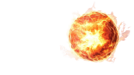 Bright fiery sun with explosive energy. transparent background