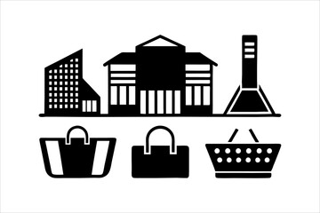 Shopping Mall and Public Icons Set