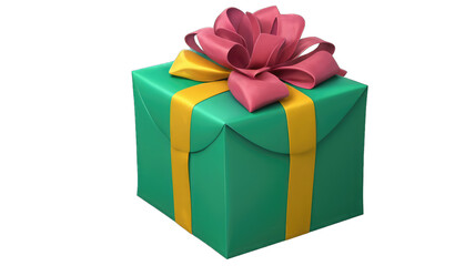 Obraz premium Teal gift box with pink and yellow ribbon.