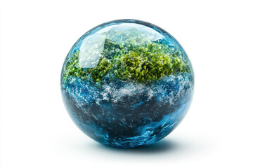 Fototapeta premium Blue and green globe against a white background.