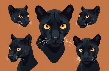 Obraz premium Seamless pattern with black panther face on mocha mousse background. Wrapping paper concept. Banner. Vector illustration