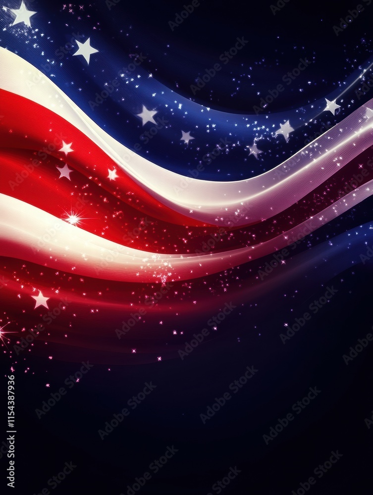 Aufkleber beautiful flowing fabric texture of american flag with stars and stripes in a dark background settin