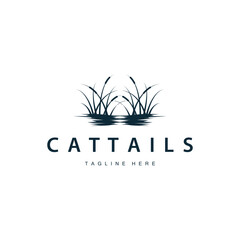 simple design river garden logo cattails river grass illustration template symbol
