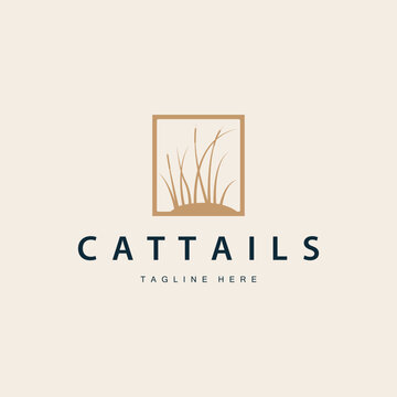 simple design river garden logo cattails river grass illustration template symbol