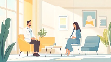 Doctor Discussing Prenatal Care with Expectant Mother in Bright Medical Clinic