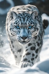 Obraz premium Majestic snow leopard in winter wonderland
