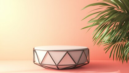 Coral Minimalist Product Display with Tropical Leaf