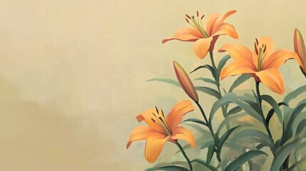 Elegant orange lilies on a beige background.
