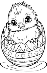 colouring page chicken sitting in an Easter egg