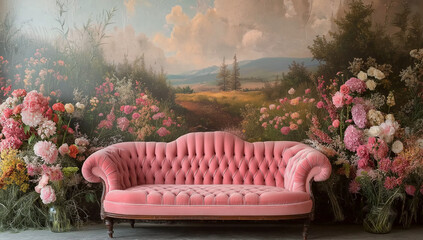 Maternity backdrop, wedding backdrop, photography background with delicate flowers and vintage wall