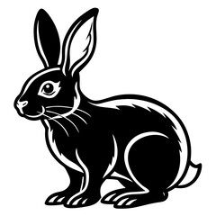 Black and white woodcut rabbit illustration, traditional nature design.