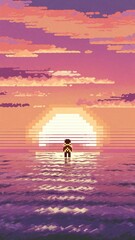 Fototapeta premium Pixel Art Sunset - 4K Wallpaper