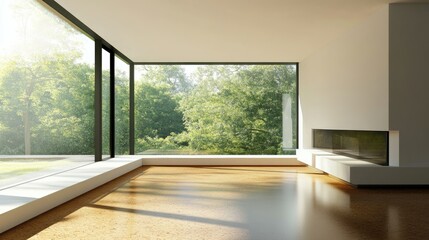 Fototapeta premium Modern Minimalist Living Room with Large Windows and Scenic View