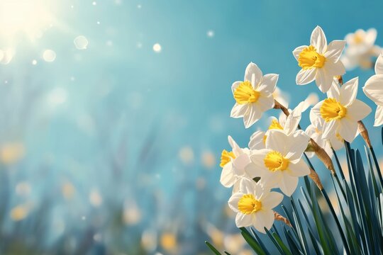 In a spring landscape, vibrant daffodils bask in the warm sunlight, capturing the essence of Easter and the spirit of new beginnings, filling the air with hope and promises of brighter days ahead