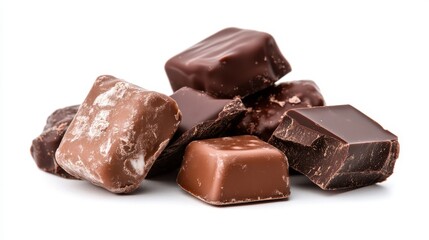 A delectable assortment of rich, dark and milk chocolates, showcasing different brown and creamy...