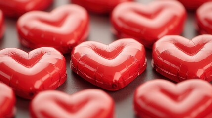 Obraz premium Heart-shaped balloons rising into the sky celebratory event colorful atmosphere aerial view