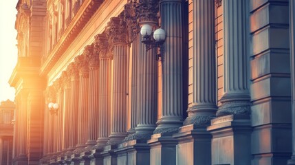 Dawn Light on Historic Building Facade