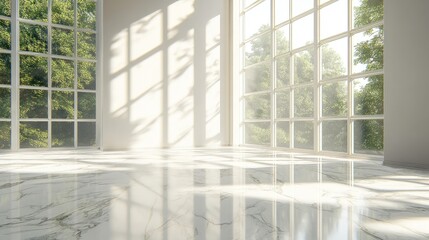 Bright Modern Interior Space with Large Windows and Marble Floor