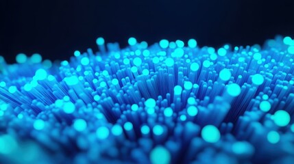 A mesmerizing close-up view of glowing blue fibers, representing innovation and the digital world.