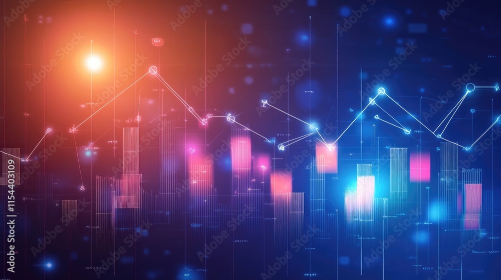 Poster abstract data visualization with colorful graphs and light effects