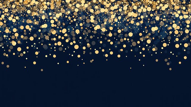 Golden bokeh lights falling on dark blue background.