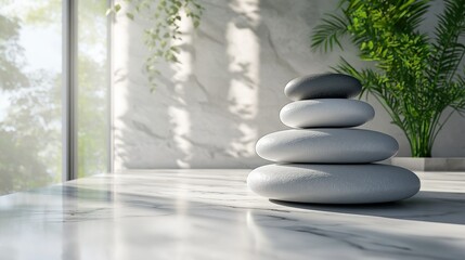 Spa still life with zen stones and white orchids Beautiful composition with spa stones on the table