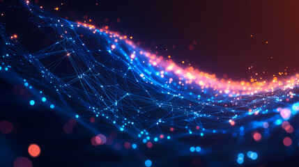 Obraz premium Abstract wireframe tunnel with glowing edges, top view, portraying interconnectedness, digital tone, triadic color scheme. Pinnacle. Illustration