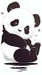 Fototapeta premium A cute cartoon panda sitting happily with a playful expression.
