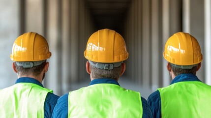 Team briefing at construction site midday meeting industrial environment collaborative spirit