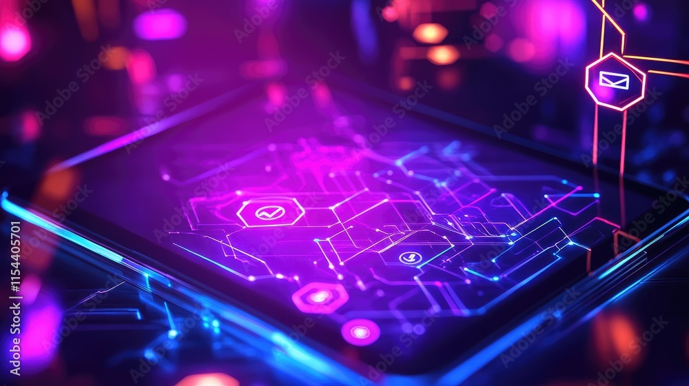 Poster vibrant digital background with circuit patterns and data connections