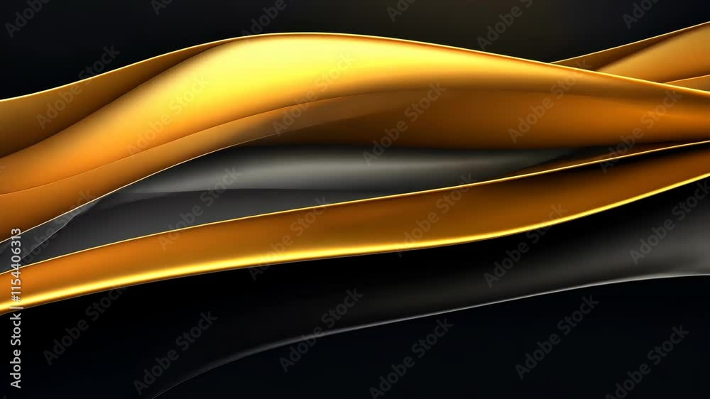 Poster video with shimmering gold wave flowing over an abstract black background offers elegance and luxury