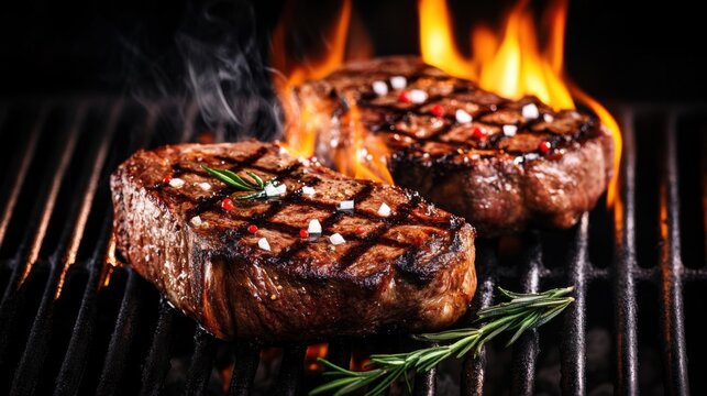 Filetes a la parrilla con fuego y hierbas